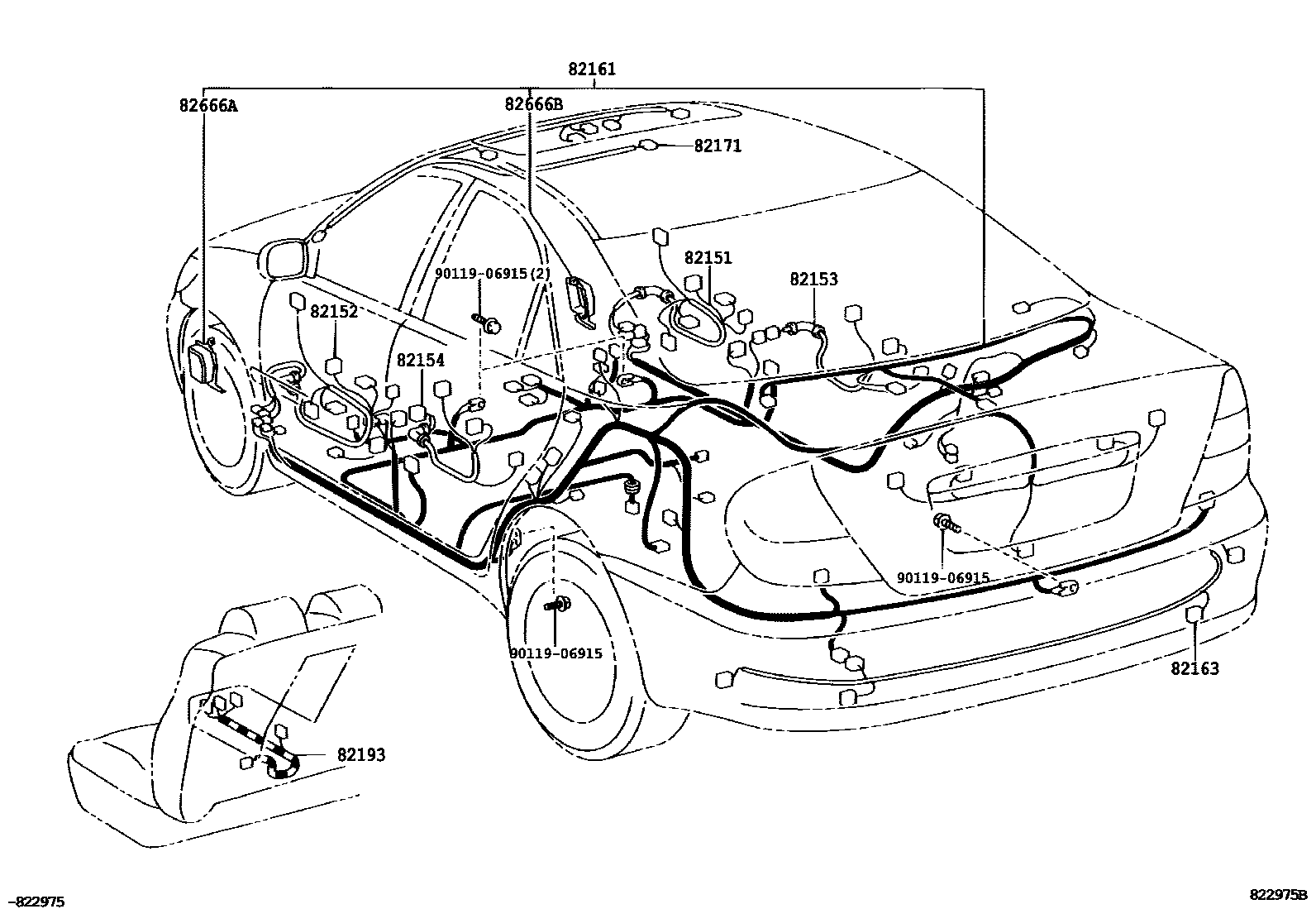 Toyota CAMRY 线束和卡夹 EPC diagram — 822975B