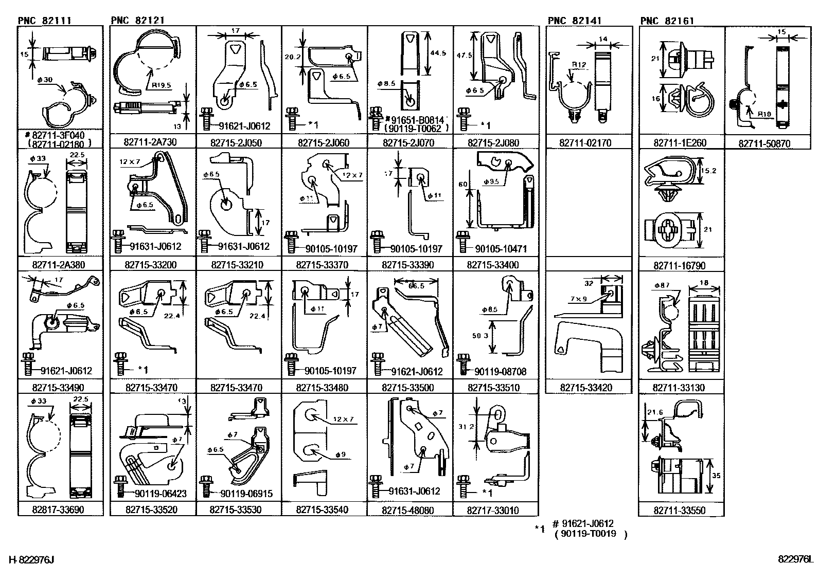 Toyota CAMRY 线束和卡夹 EPC diagram — 822976L