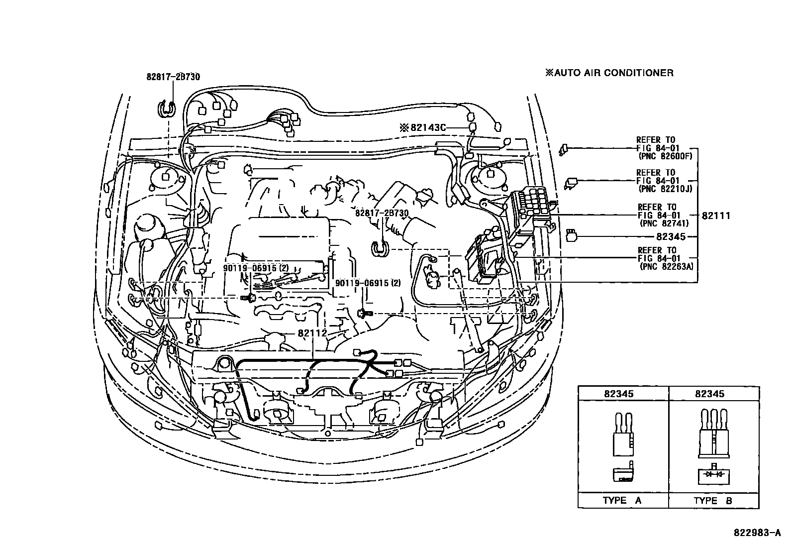 Toyota CAMRY 线束和卡夹 EPC diagram — 822983A