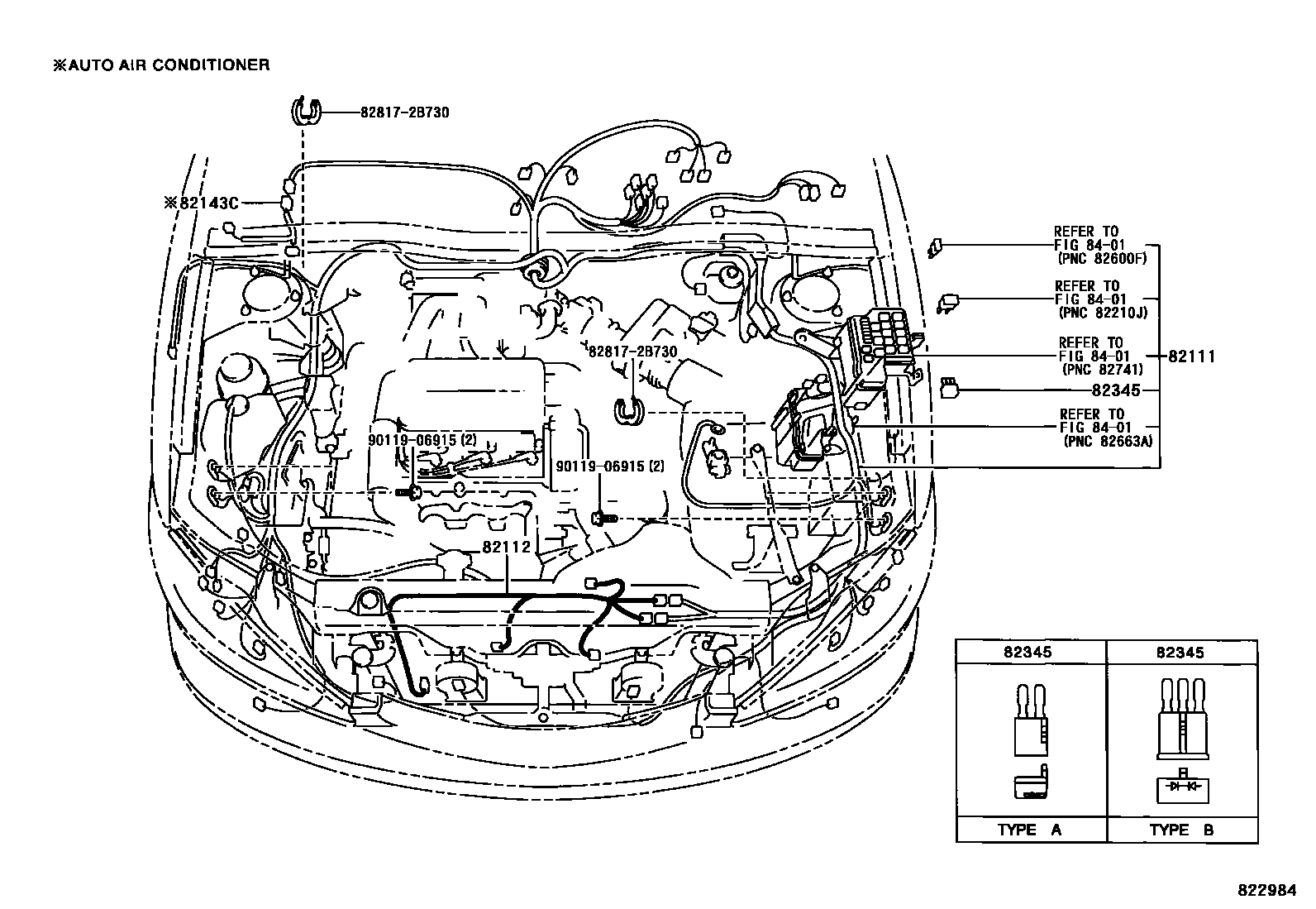 Toyota CAMRY 线束和卡夹 EPC diagram — 822984