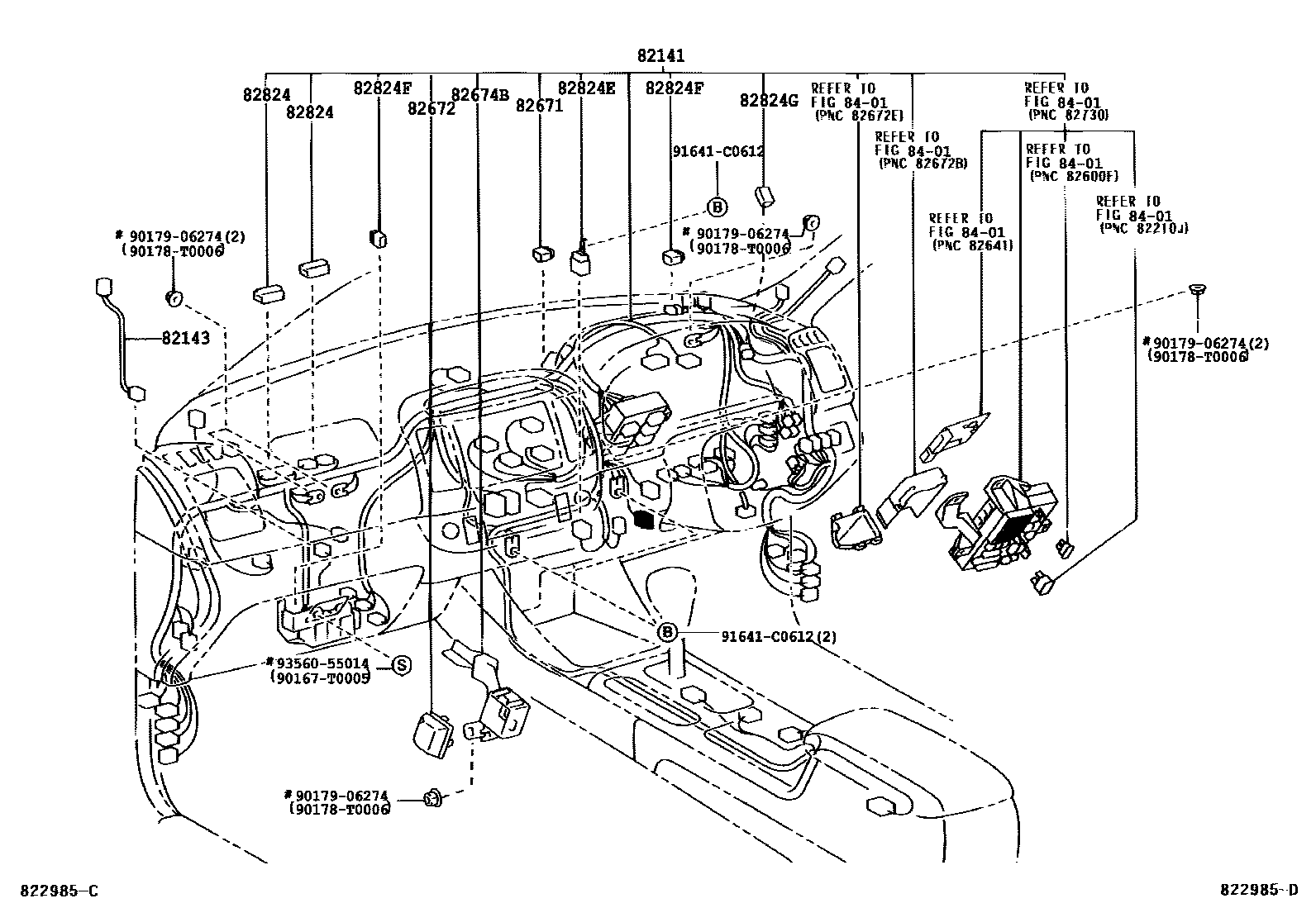 Toyota CAMRY 线束和卡夹 EPC diagram — 822985D