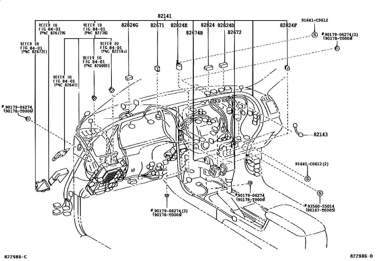 Toyota CAMRY 线束和卡夹 EPC diagram — 822986D