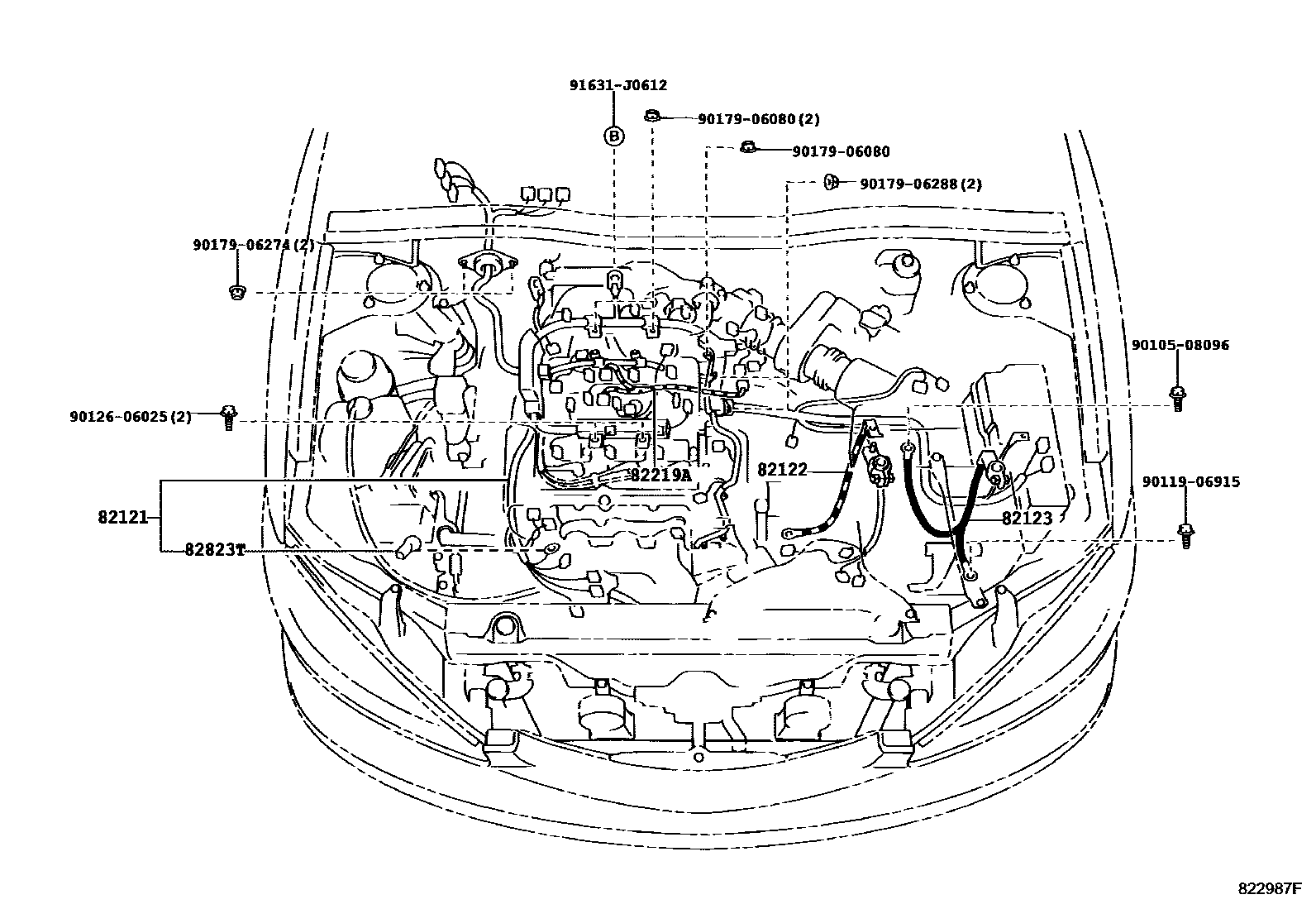 Toyota CAMRY 线束和卡夹 EPC diagram — 822987F