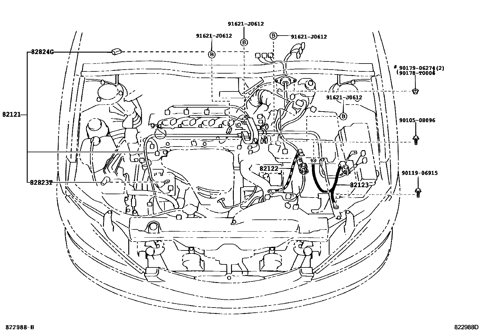 Toyota CAMRY 线束和卡夹 EPC diagram — 822988D