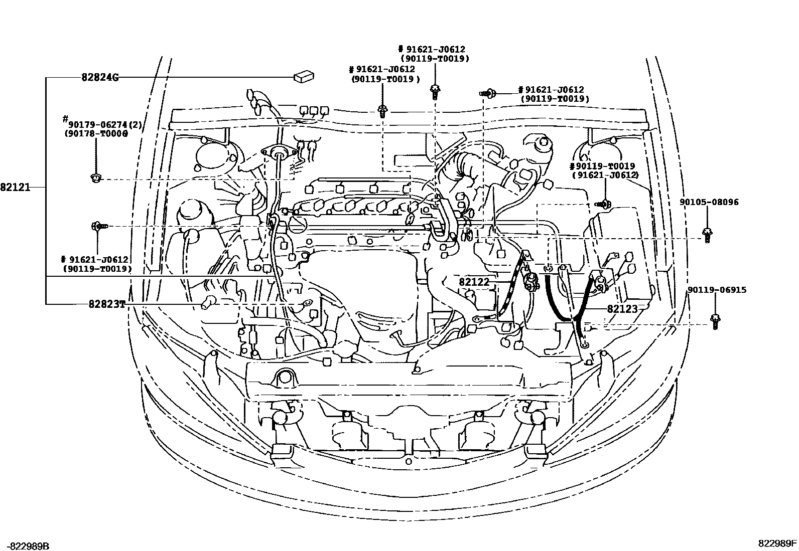 Toyota CAMRY 线束和卡夹 EPC diagram — 822989F