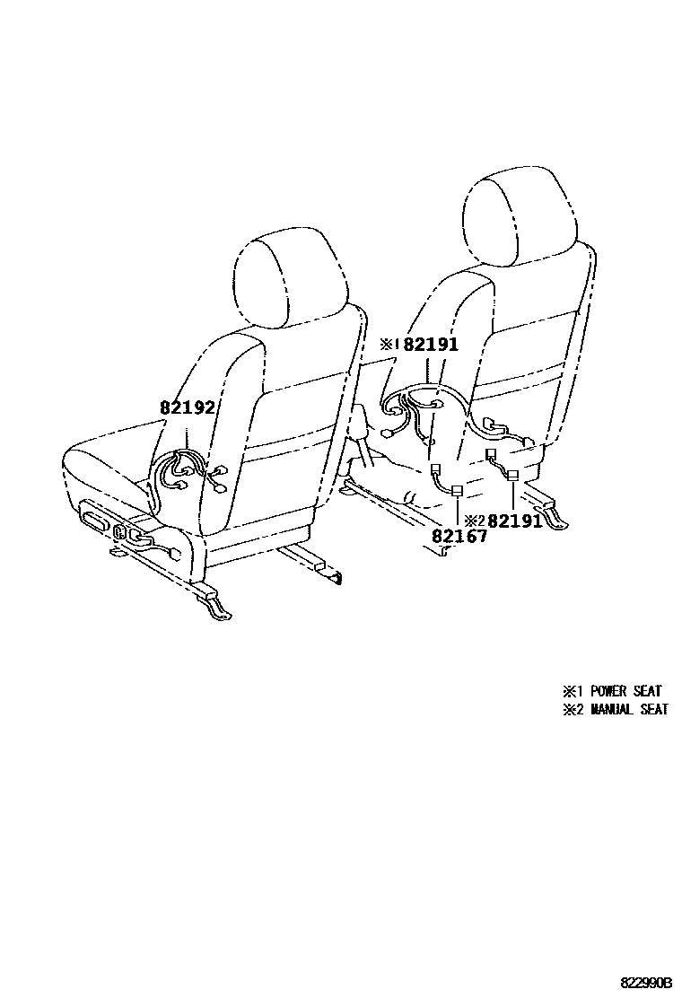 Toyota CAMRY 线束和卡夹 EPC diagram — 822990B