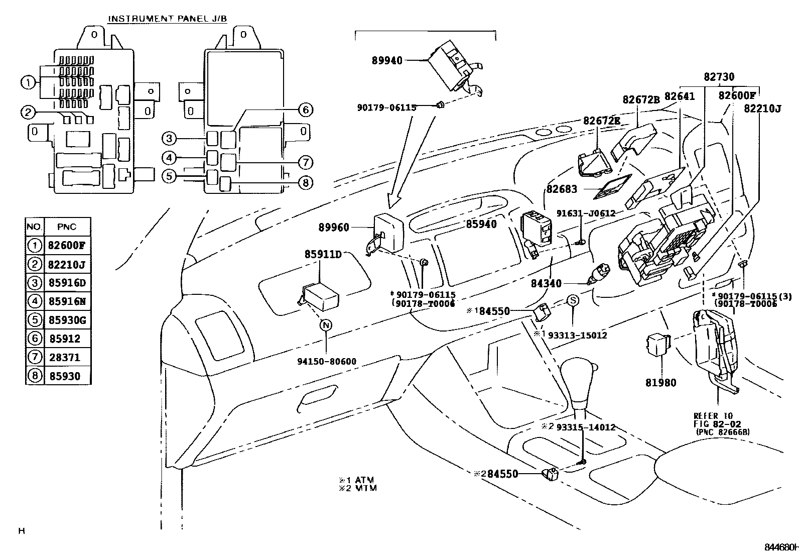 Toyota CAMRY 开关和继电器和ECU EPC diagram — 844680H
