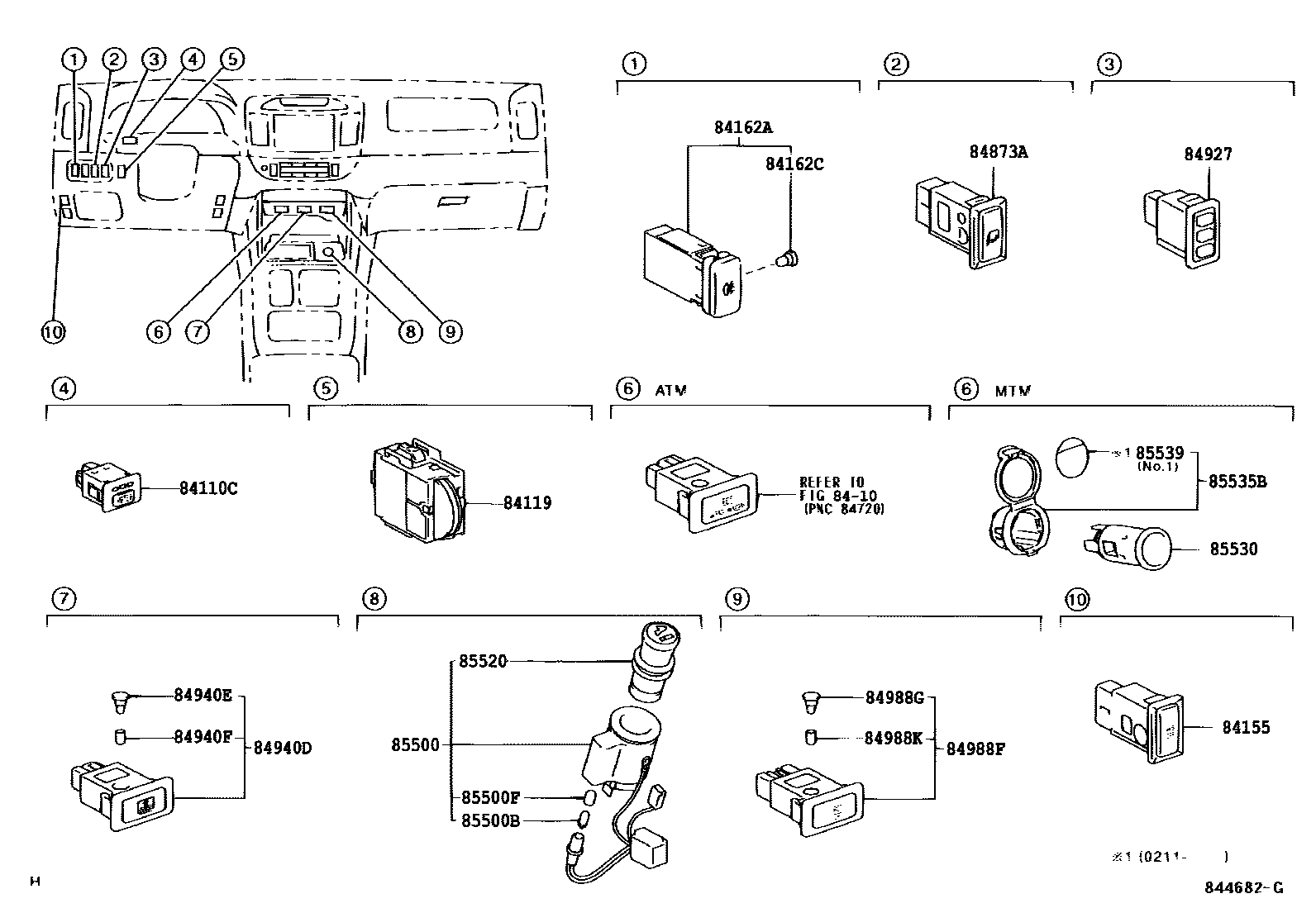 Toyota CAMRY 开关和继电器和ECU EPC diagram — 844682G