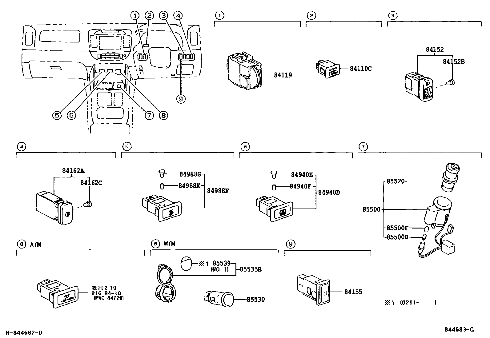 Toyota CAMRY 开关和继电器和ECU EPC diagram — 844683G