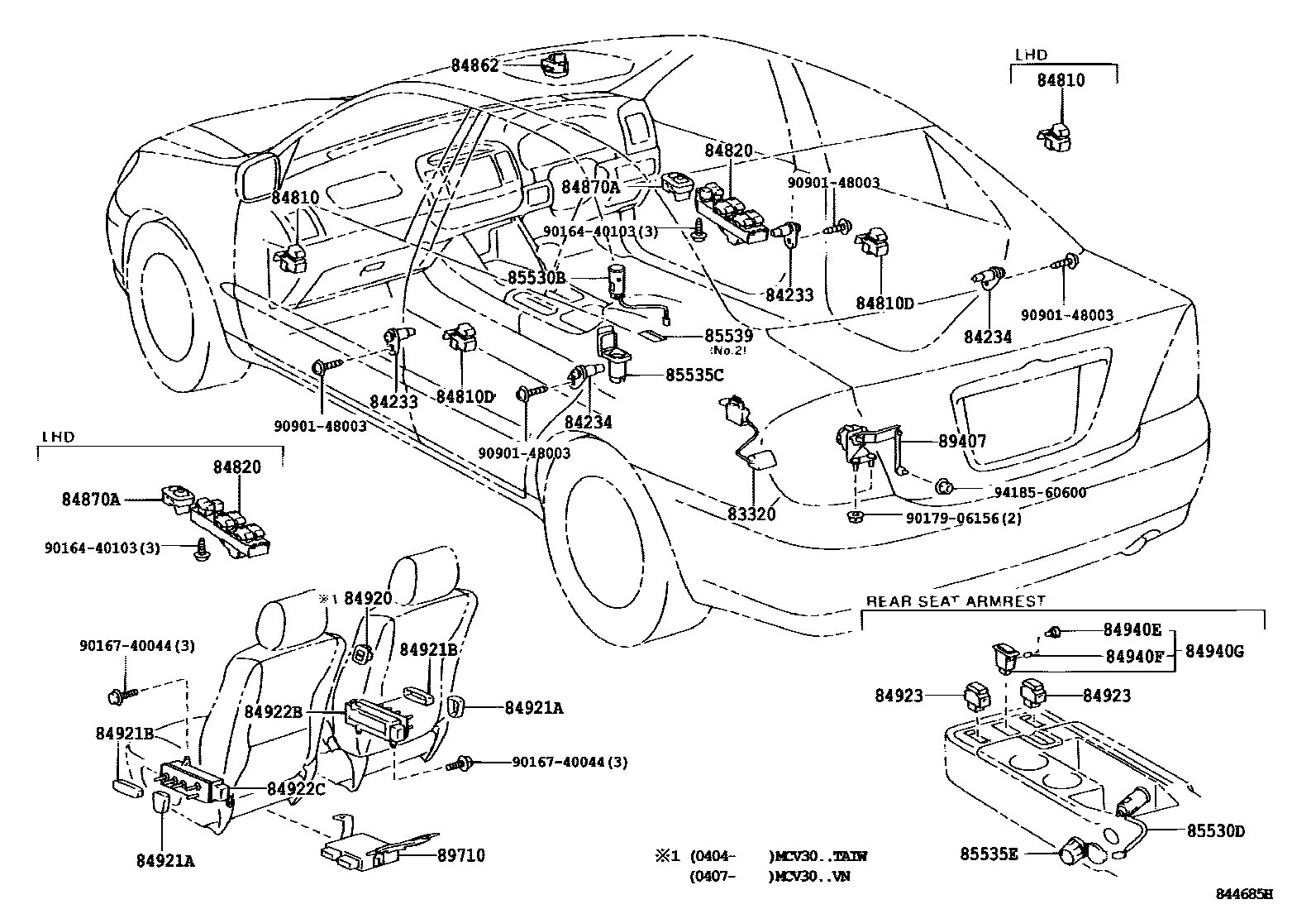 Toyota CAMRY 开关和继电器和ECU EPC diagram — 844685H