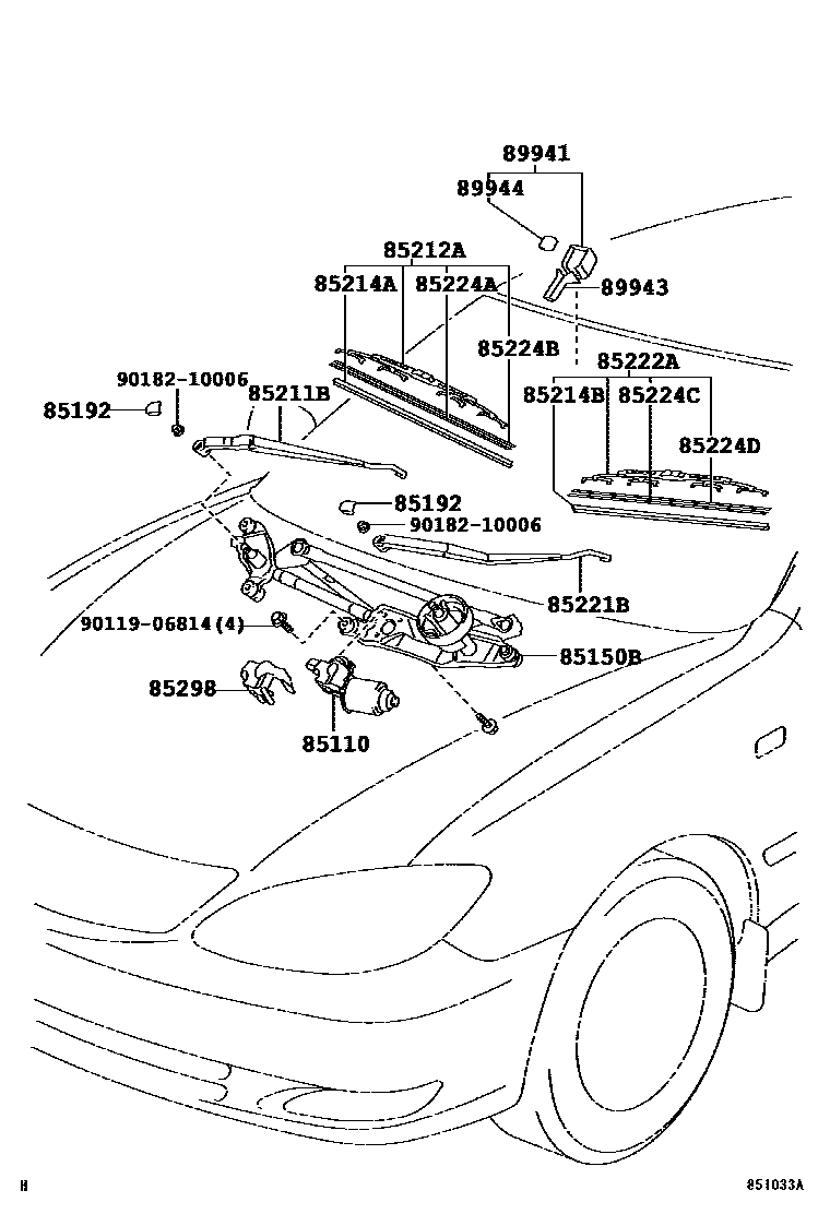 Toyota CAMRY 挡风玻璃刮水器 EPC diagram — 851033A
