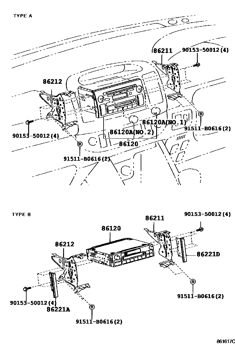 Toyota CAMRY 收音机、放大器和冷凝器 EPC diagram — 861617C