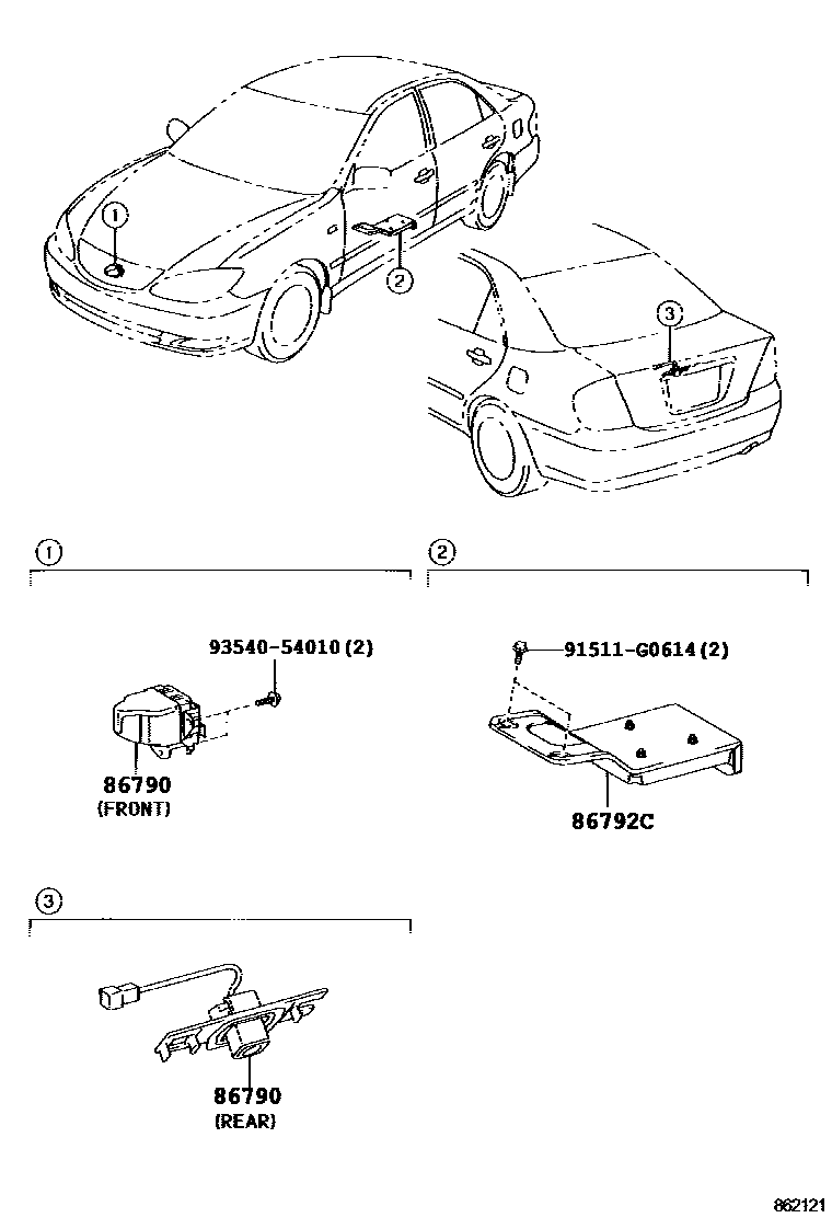 Toyota CAMRY 倒车影像和摄像头 EPC diagram — 862121A