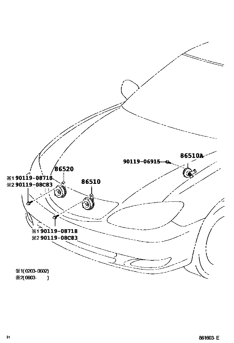 Toyota CAMRY 喇叭 EPC diagram — 861603E