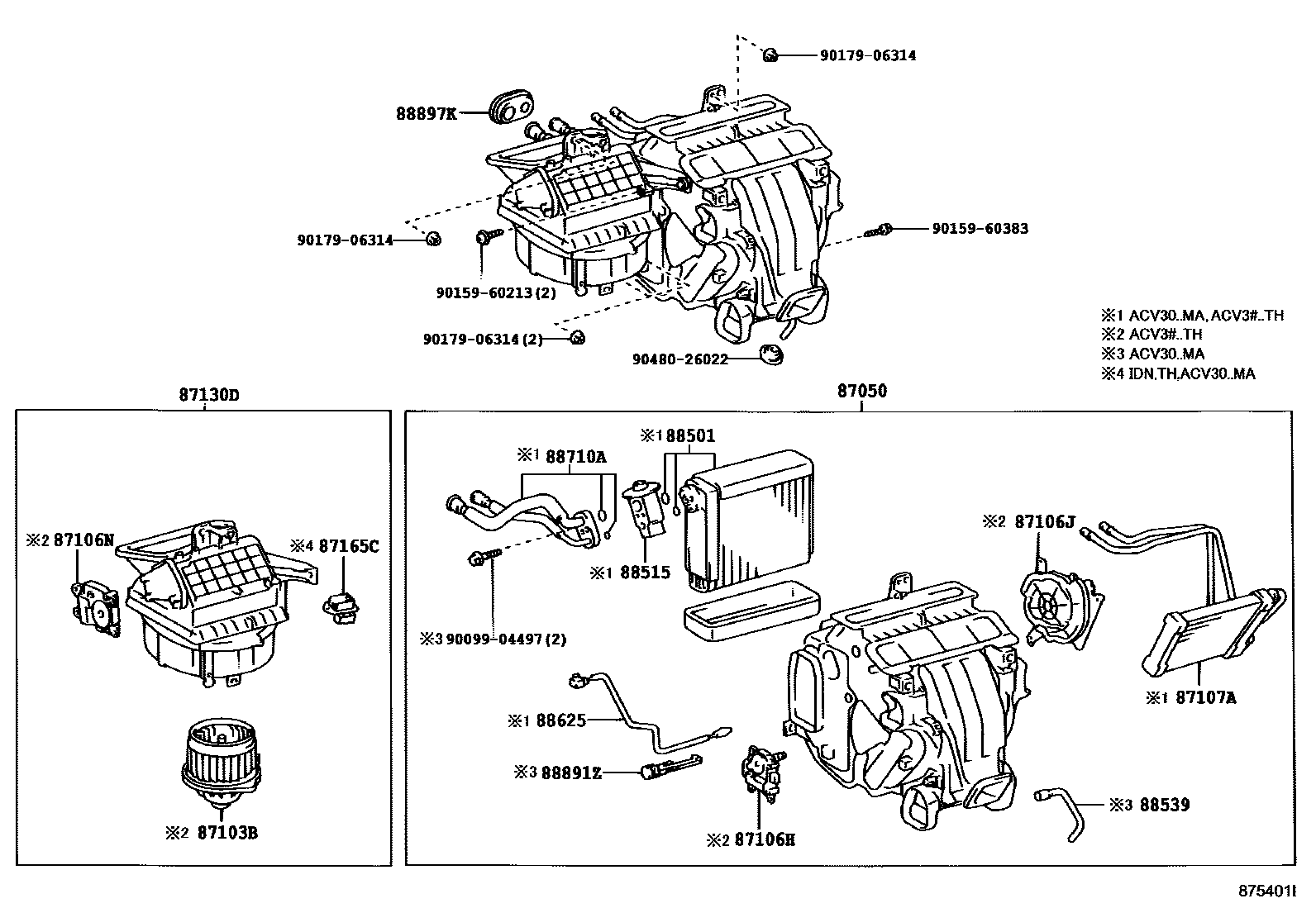 Toyota CAMRY 暖风和空调系统 - 冷却器组件 EPC diagram — 875401I