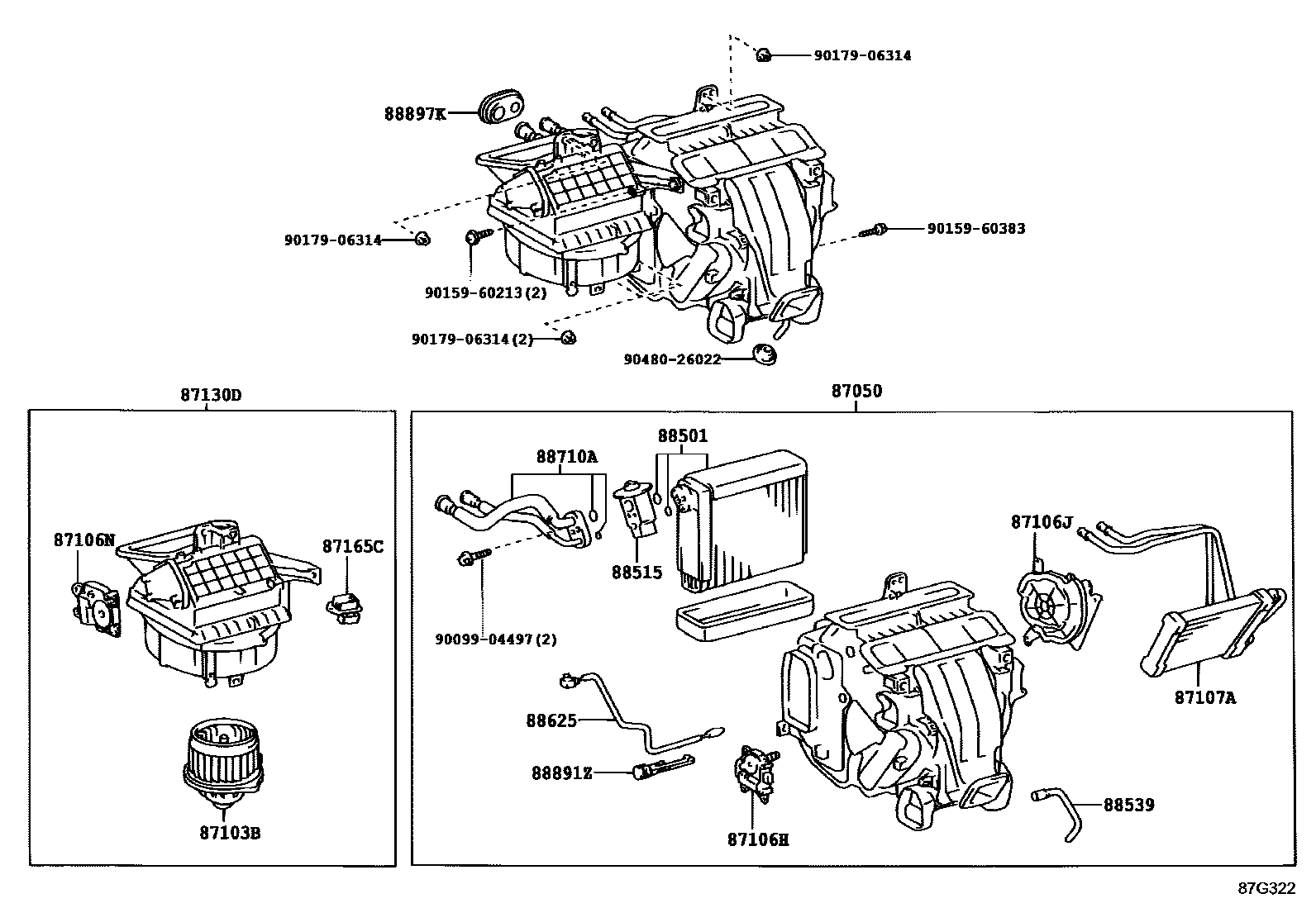 Toyota CAMRY 暖风和空调系统 - 冷却器组件 EPC diagram — 87G322