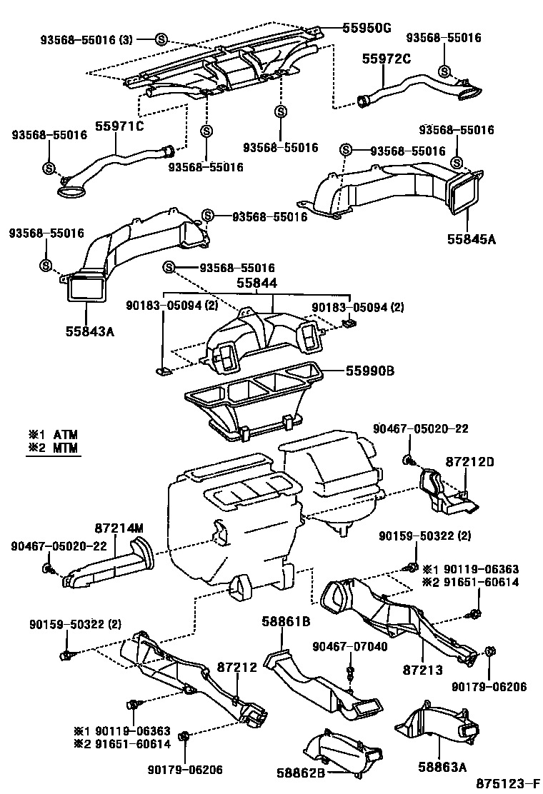 Toyota CAMRY 暖风和空调系统 - 控制器和风管 EPC diagram — 875123F