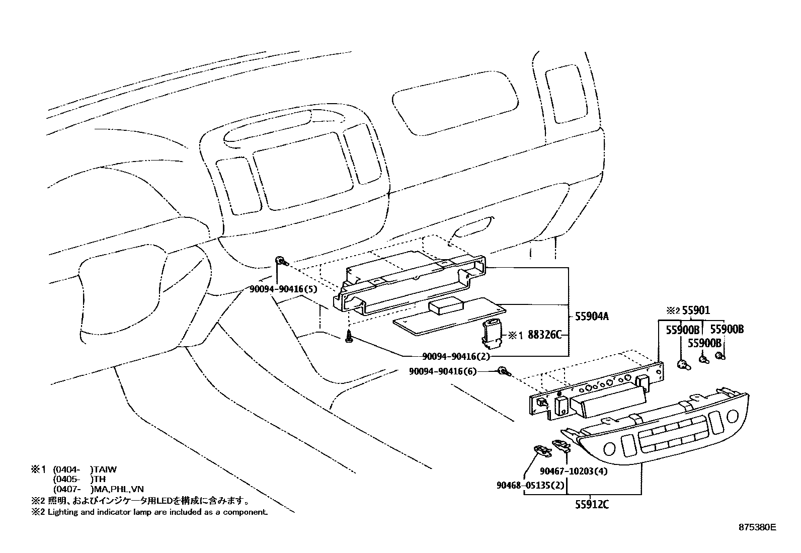 Toyota CAMRY 暖风和空调系统 - 控制器和风管 EPC diagram — 875380E