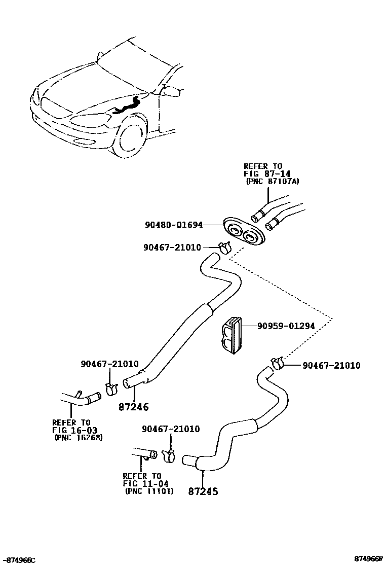 Toyota CAMRY 暖风和空调系统 - 水管 EPC diagram — 874966F
