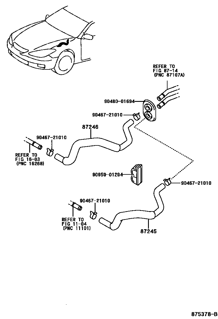 Toyota CAMRY 暖风和空调系统 - 水管 EPC diagram — 875378B