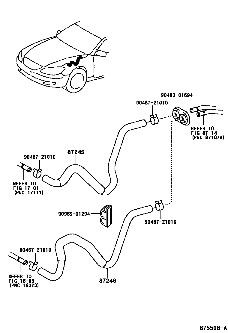 Toyota CAMRY 暖风和空调系统 - 水管 EPC diagram — 875508A