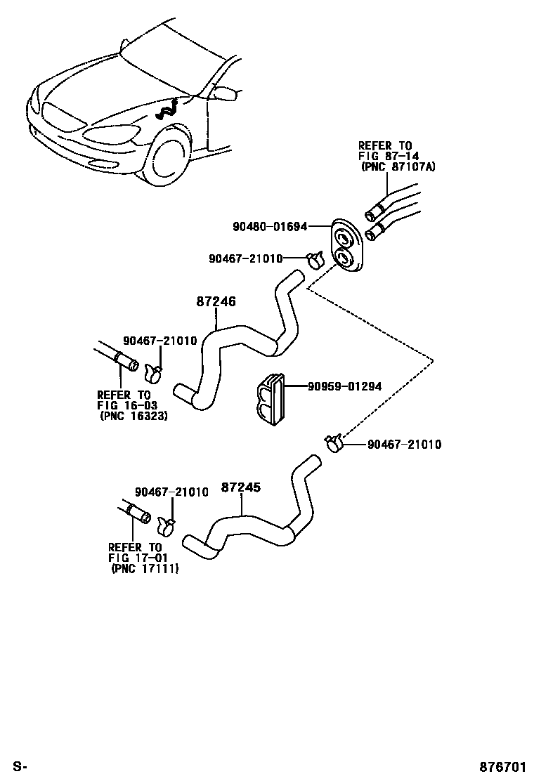 Toyota CAMRY 暖风和空调系统 - 水管 EPC diagram — 876701