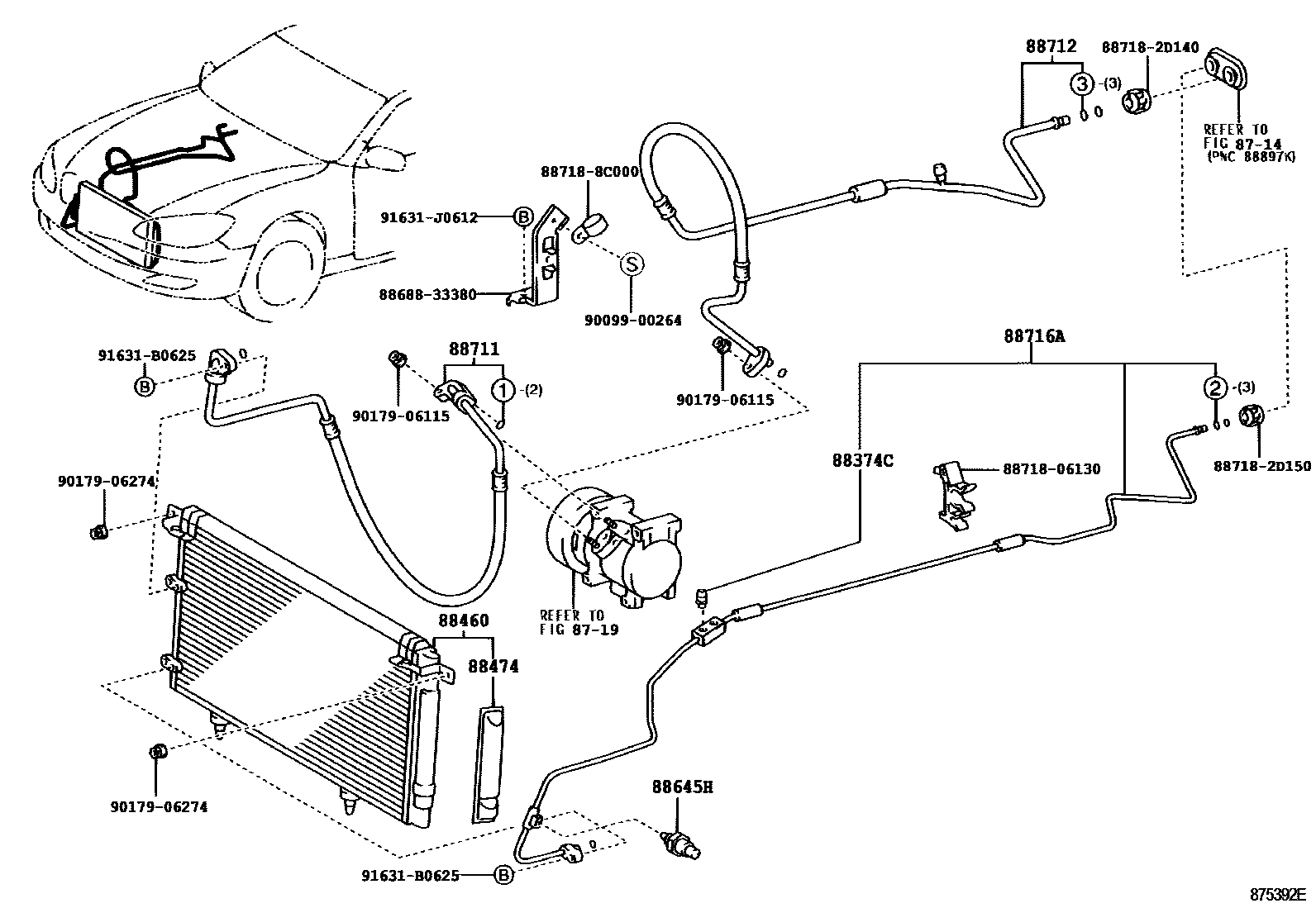 Toyota CAMRY Heating & Air Conditioning - Cooler Piping EPC diagram — 875392E