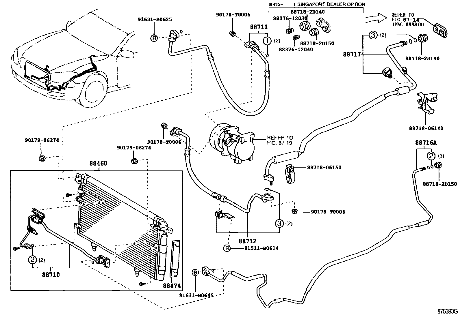 Toyota CAMRY Heating & Air Conditioning - Cooler Piping EPC diagram — 875393G