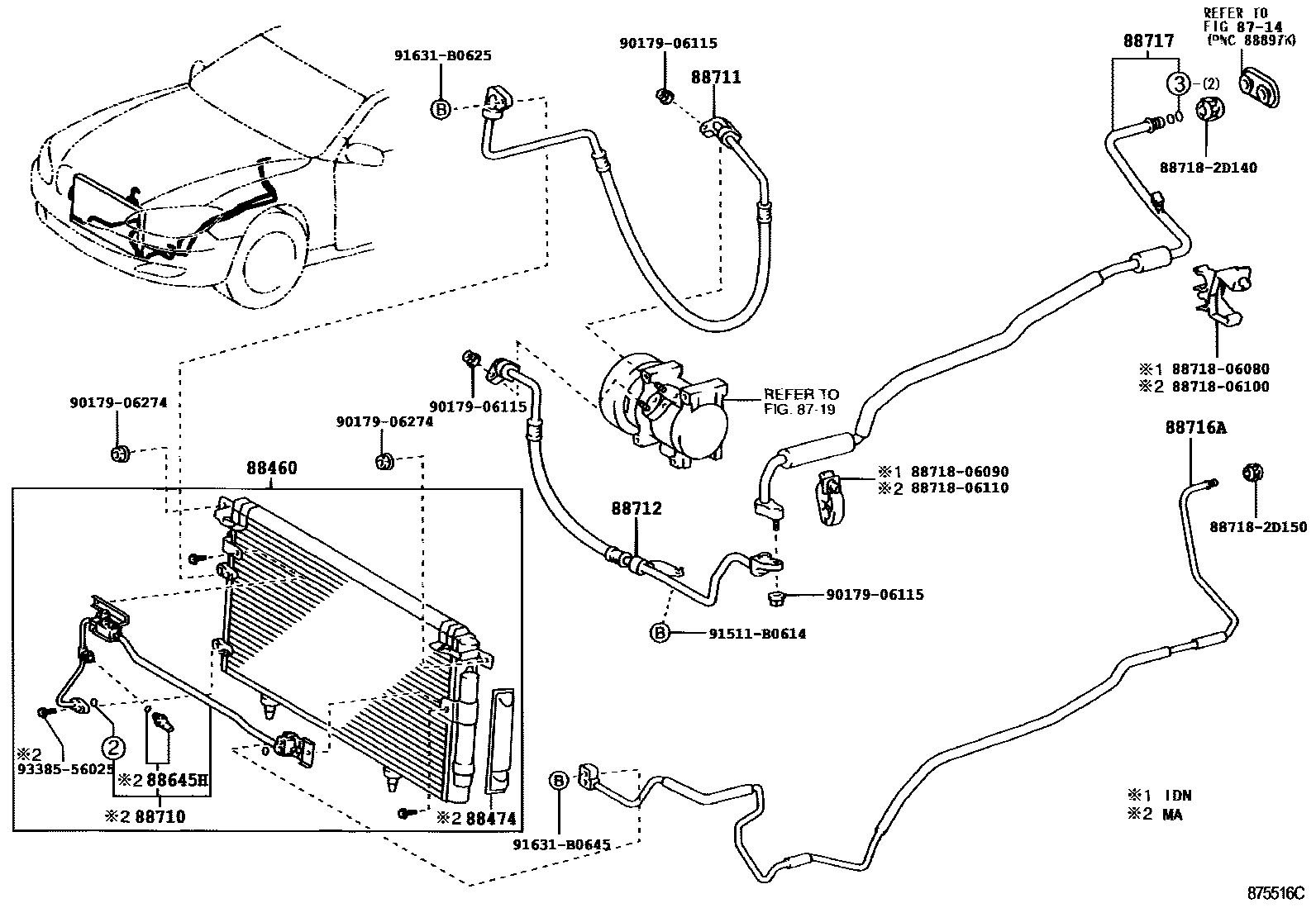Toyota CAMRY Heating & Air Conditioning - Cooler Piping EPC diagram — 875516C