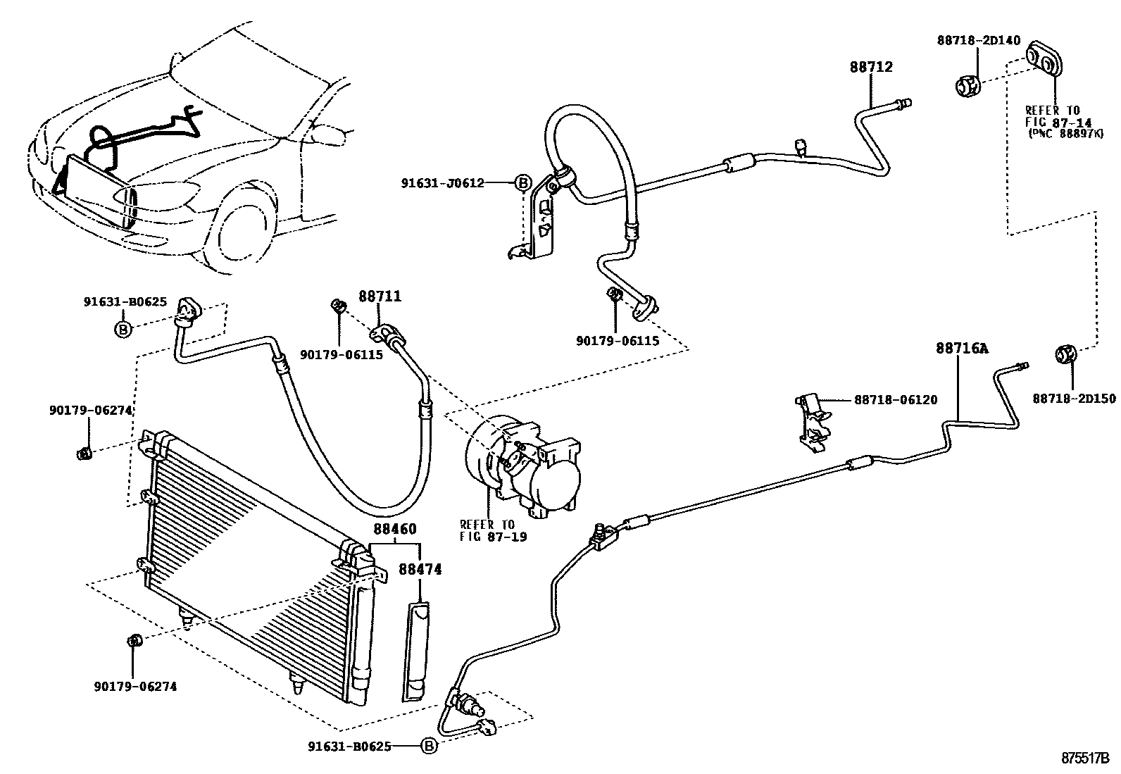 Toyota CAMRY Heating & Air Conditioning - Cooler Piping EPC diagram — 875517B