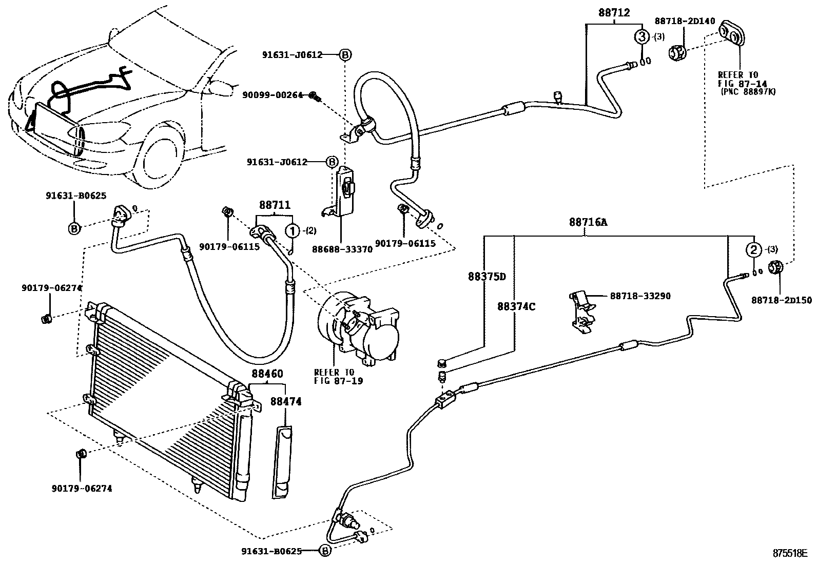 Toyota CAMRY Heating & Air Conditioning - Cooler Piping EPC diagram — 875518E