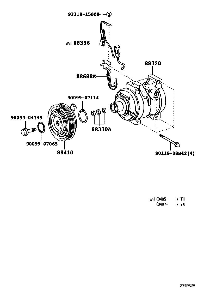 Toyota CAMRY Heating & Air Conditioning - Compressor EPC diagram — 874982E