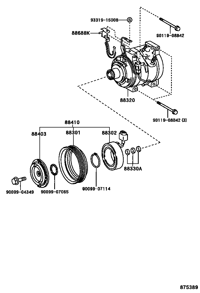 Toyota CAMRY Heating & Air Conditioning - Compressor EPC diagram — 875389