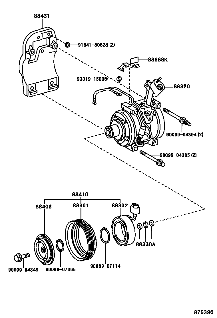 Toyota CAMRY Heating & Air Conditioning - Compressor EPC diagram — 875390