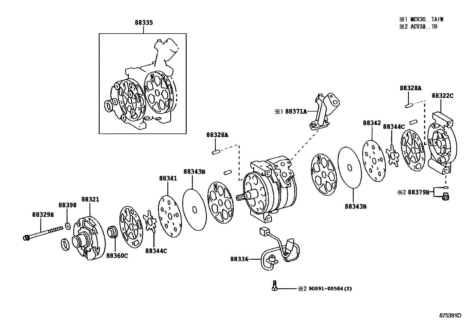 Toyota CAMRY Heating & Air Conditioning - Compressor EPC diagram — 875391D