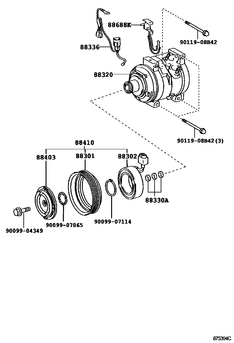 Toyota CAMRY Heating & Air Conditioning - Compressor EPC diagram — 875394C