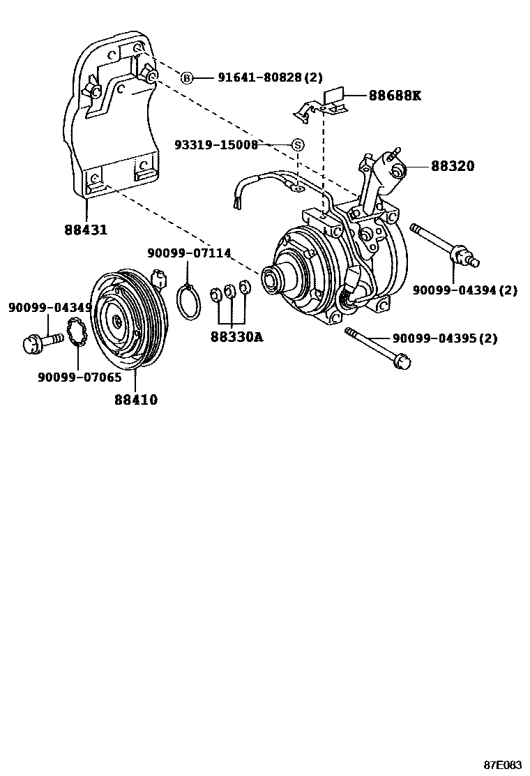 Toyota CAMRY Heating & Air Conditioning - Compressor EPC diagram — 87E083