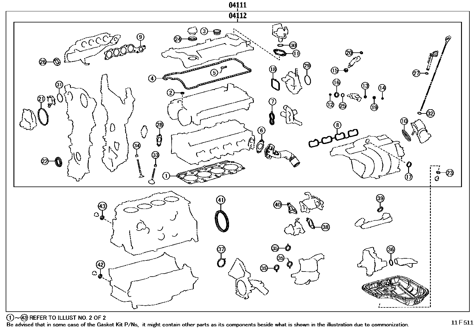 Toyota CAMRY Engine Overhaul Gasket Kit EPC diagram — 11F511