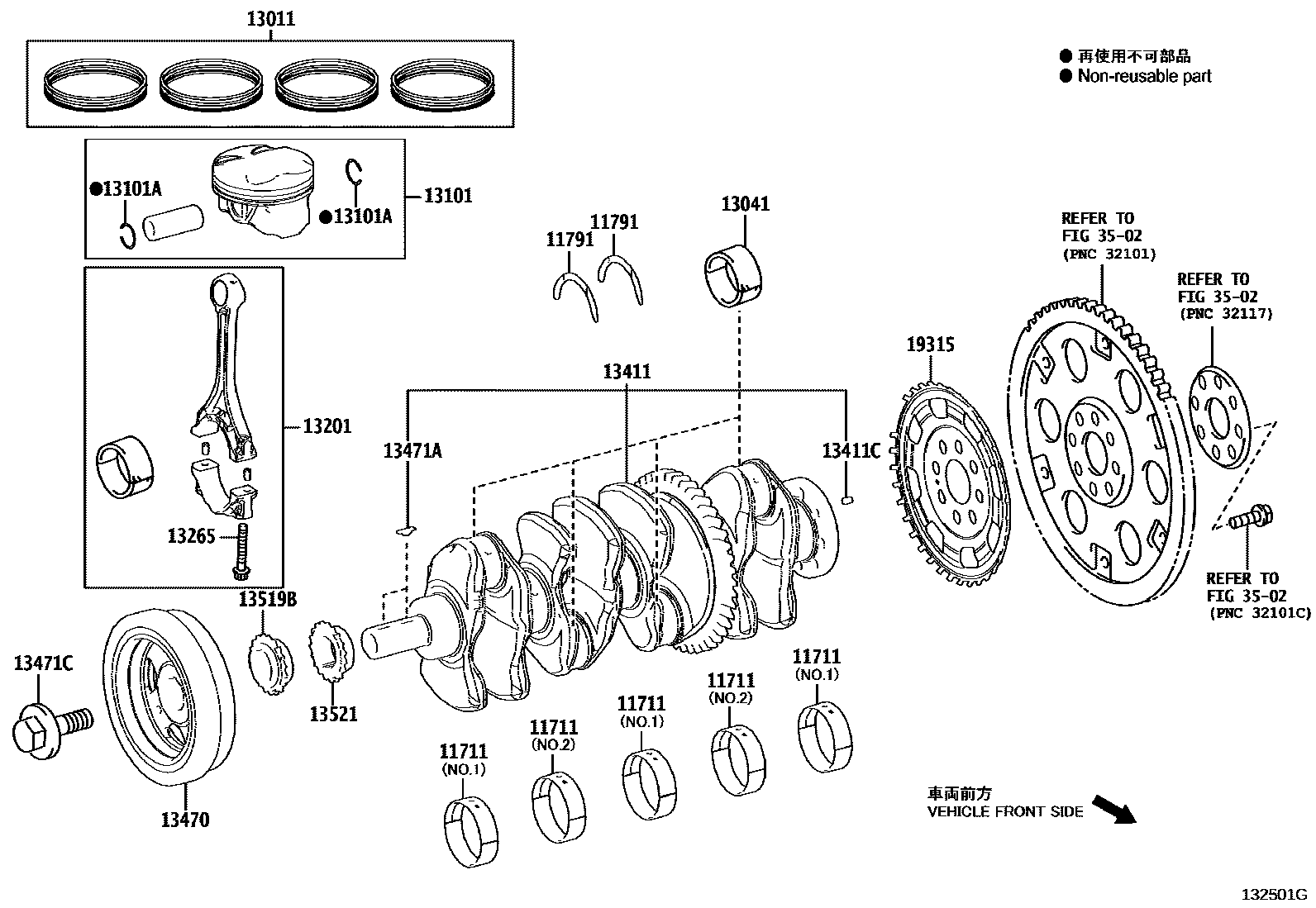 Toyota CAMRY Crankshaft & Piston EPC diagram — 132501G