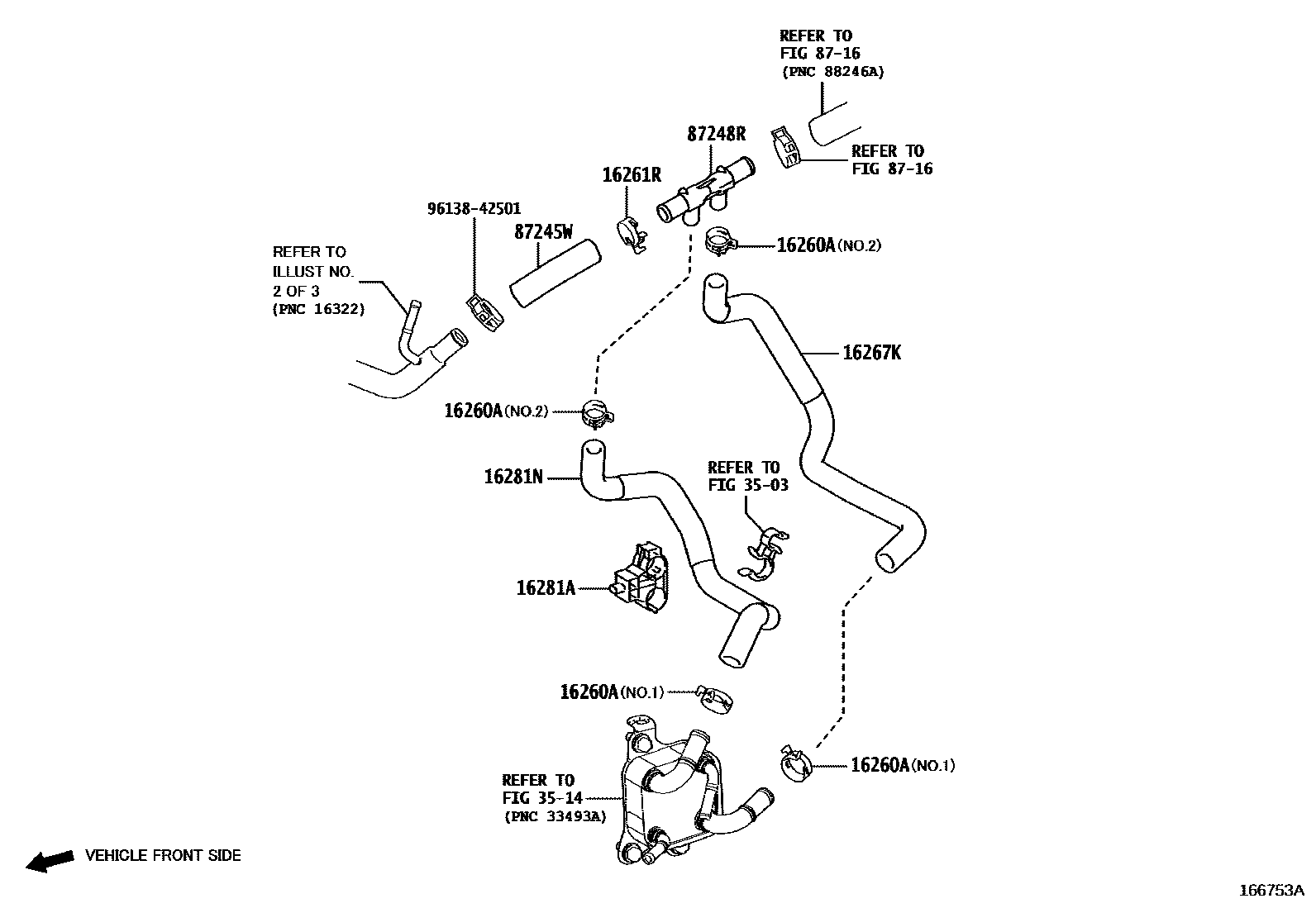 Toyota CAMRY RADIATOR & WATER OUTLET EPC diagram — 166753A