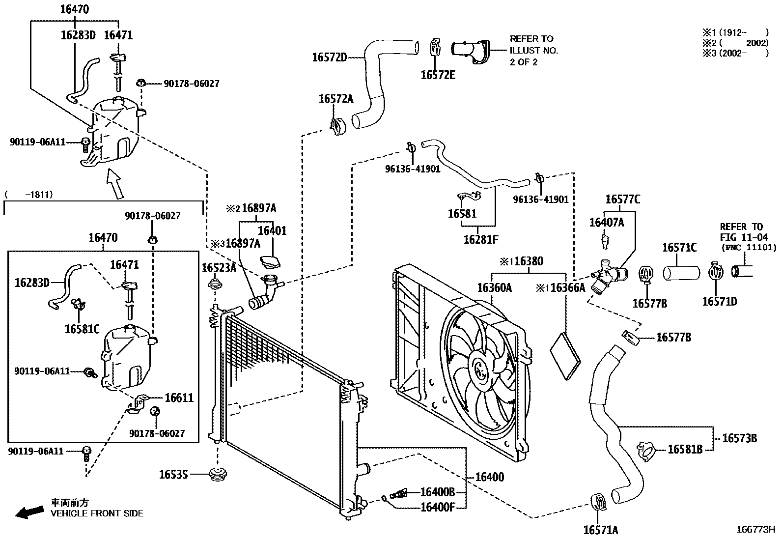 Toyota CAMRY RADIATOR & WATER OUTLET EPC diagram — 166773H