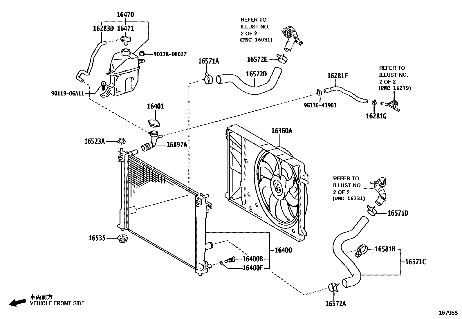 Toyota CAMRY RADIATOR & WATER OUTLET EPC diagram — 167968