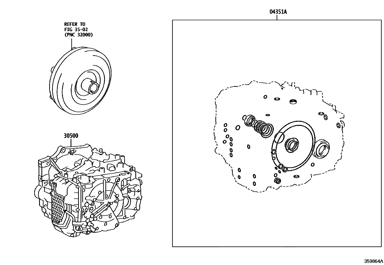Toyota CAMRY 传动桥或变速器总成和衬垫组件(ATM) EPC diagram — 359864A
