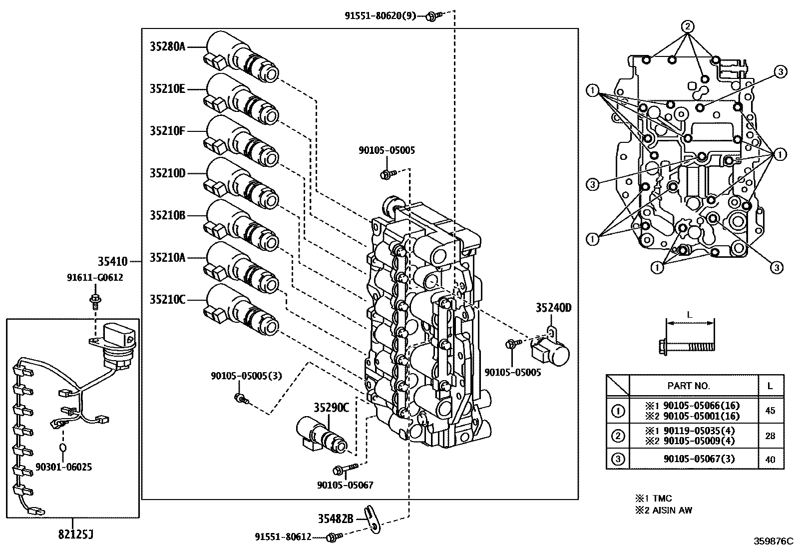 Toyota CAMRY 阀体和滤油网(ATM) EPC diagram — 359876C