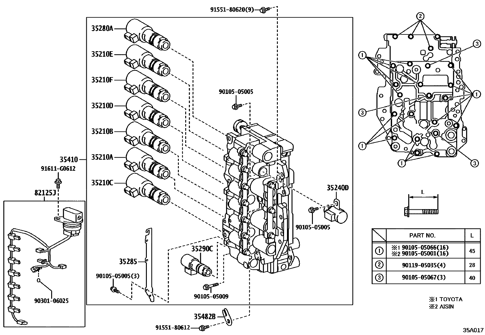 Toyota CAMRY 阀体和滤油网(ATM) EPC diagram — 35A017