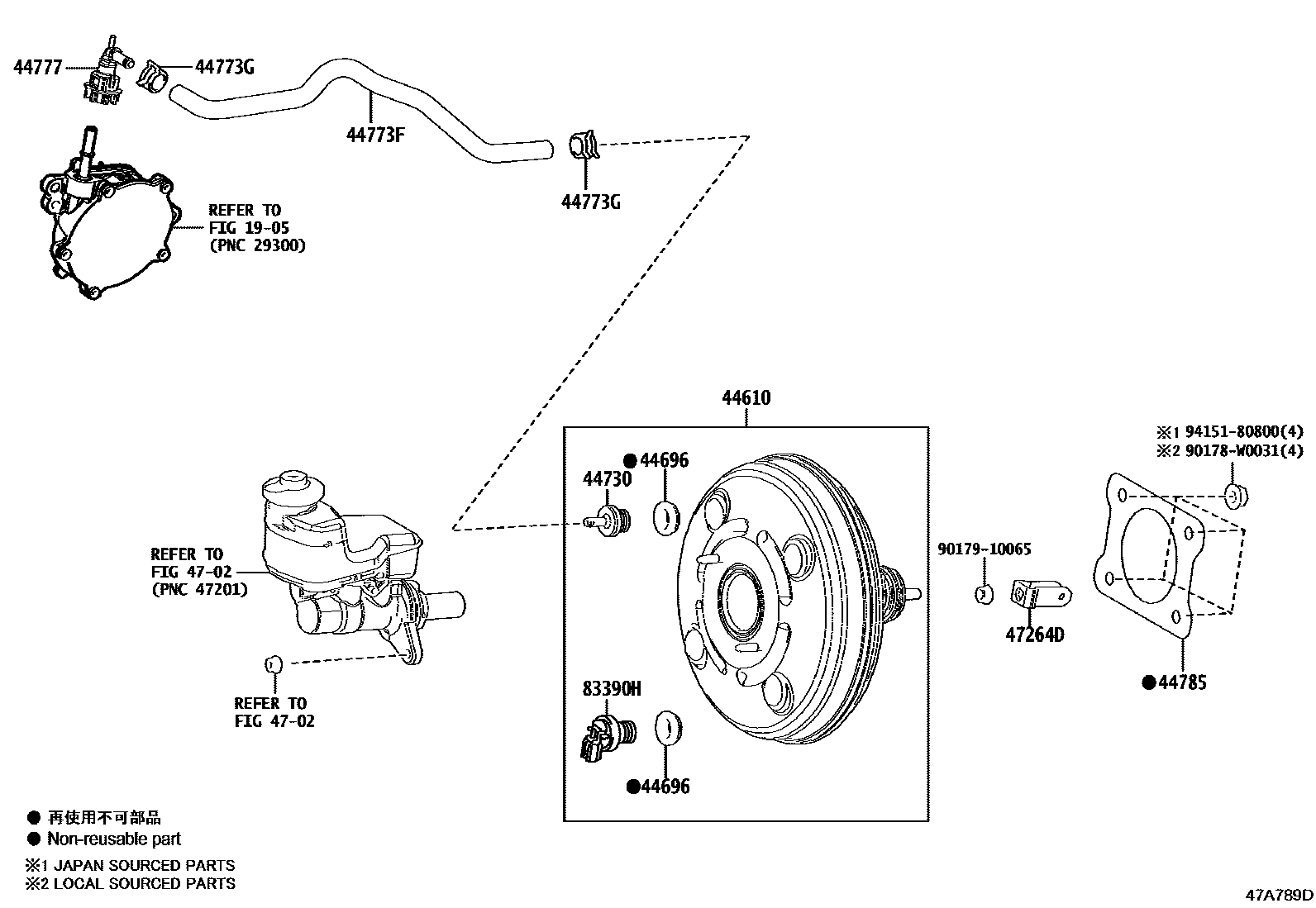 Toyota CAMRY 制动助力器和真空管 EPC diagram — 47A789D