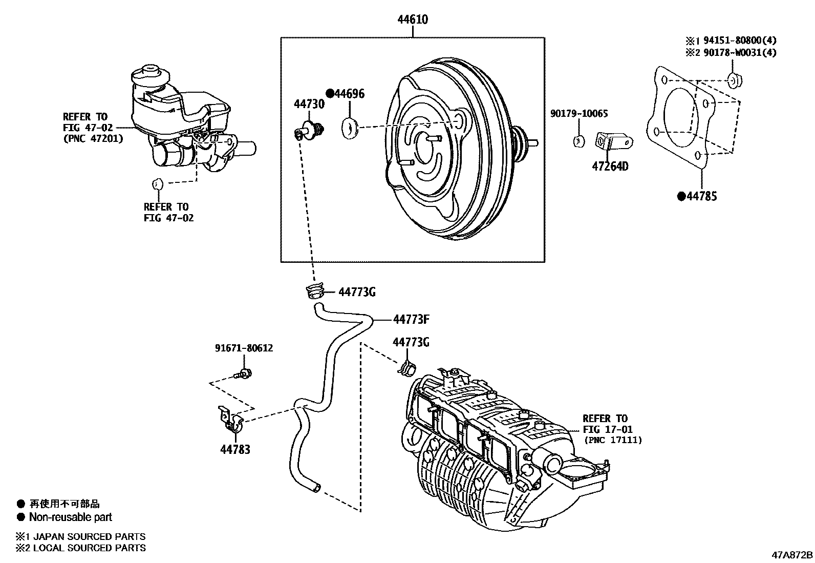 Toyota CAMRY 制动助力器和真空管 EPC diagram — 47A872B