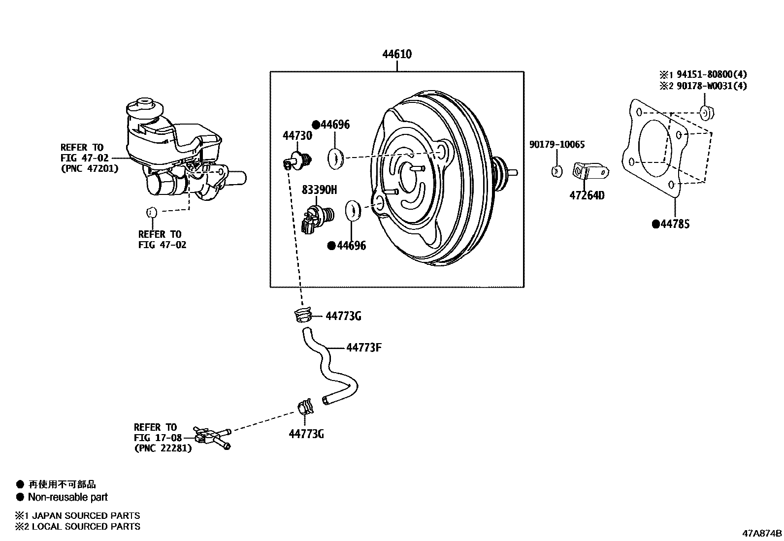 Toyota CAMRY 制动助力器和真空管 EPC diagram — 47A874B