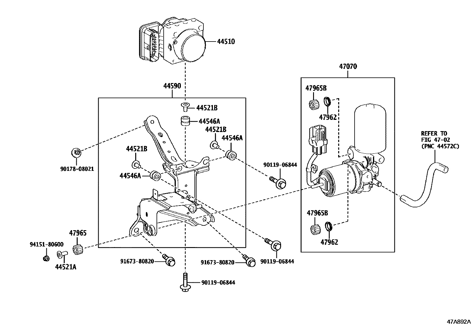 Toyota CAMRY 制动配管和卡箍 EPC diagram — 47A892A
