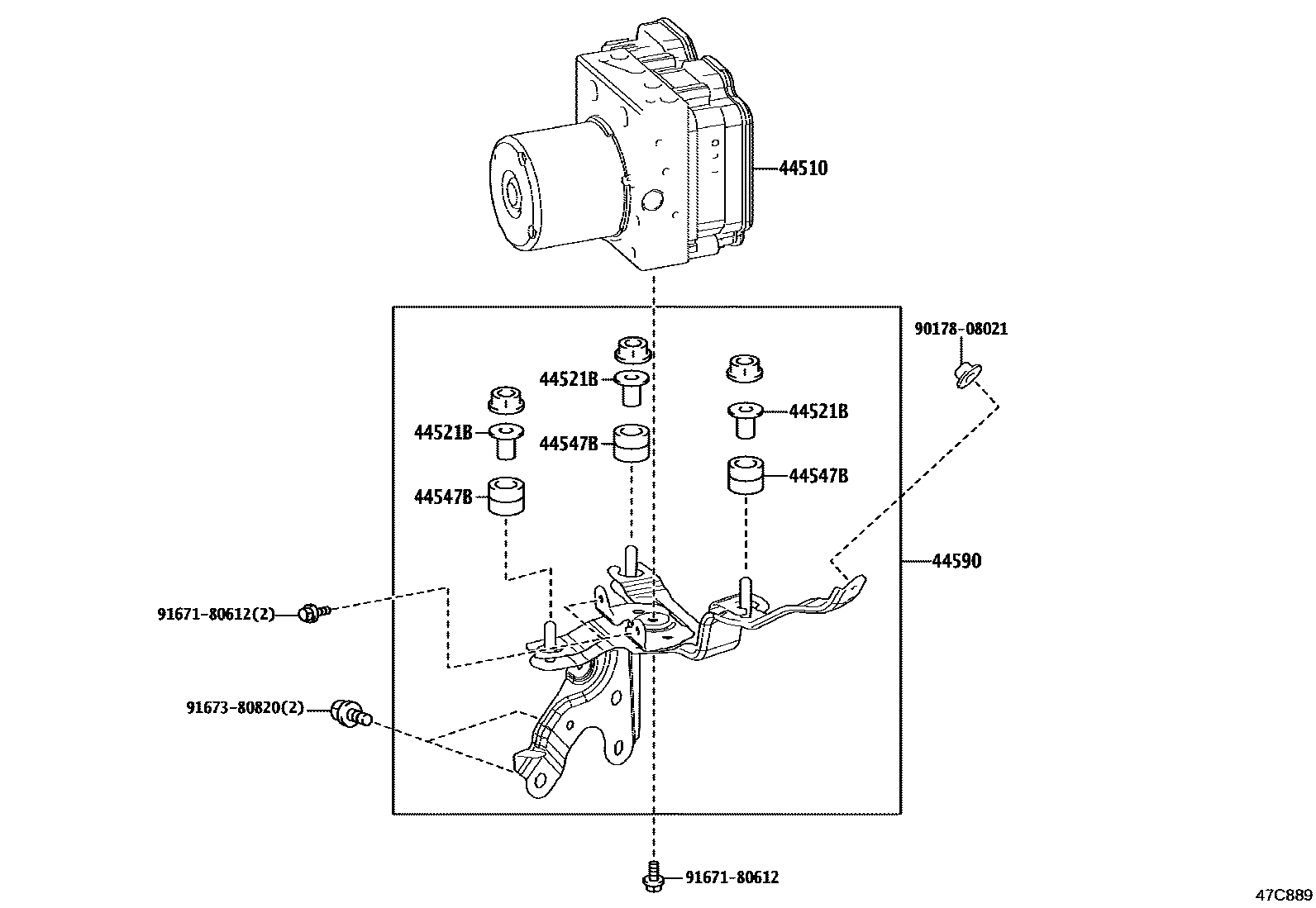Toyota CAMRY 制动配管和卡箍 EPC diagram — 47C889